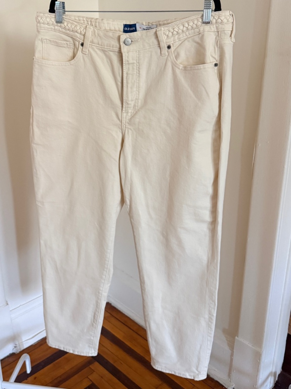 Old Navy Cream High-Rise Straight Jeans with Braided Belt Waist